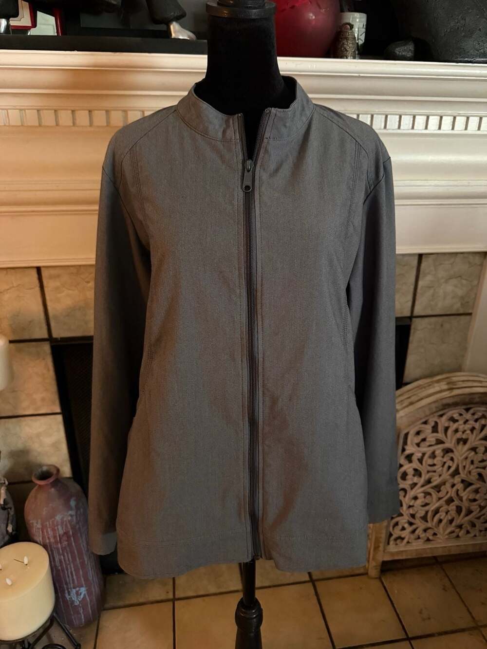Healing Hands Purple Label Women's Full Zip Scrub Jacket in Heather Grey
